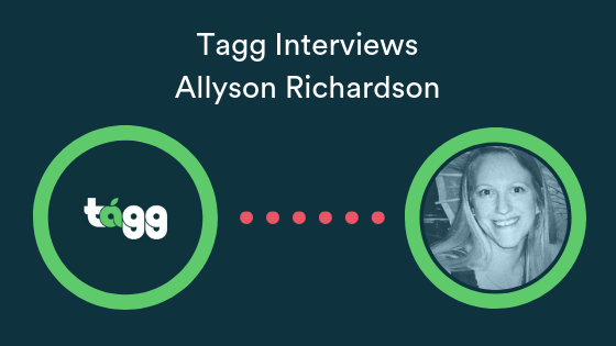 Tagg logo and picture of Allyson Richardson on blue background
